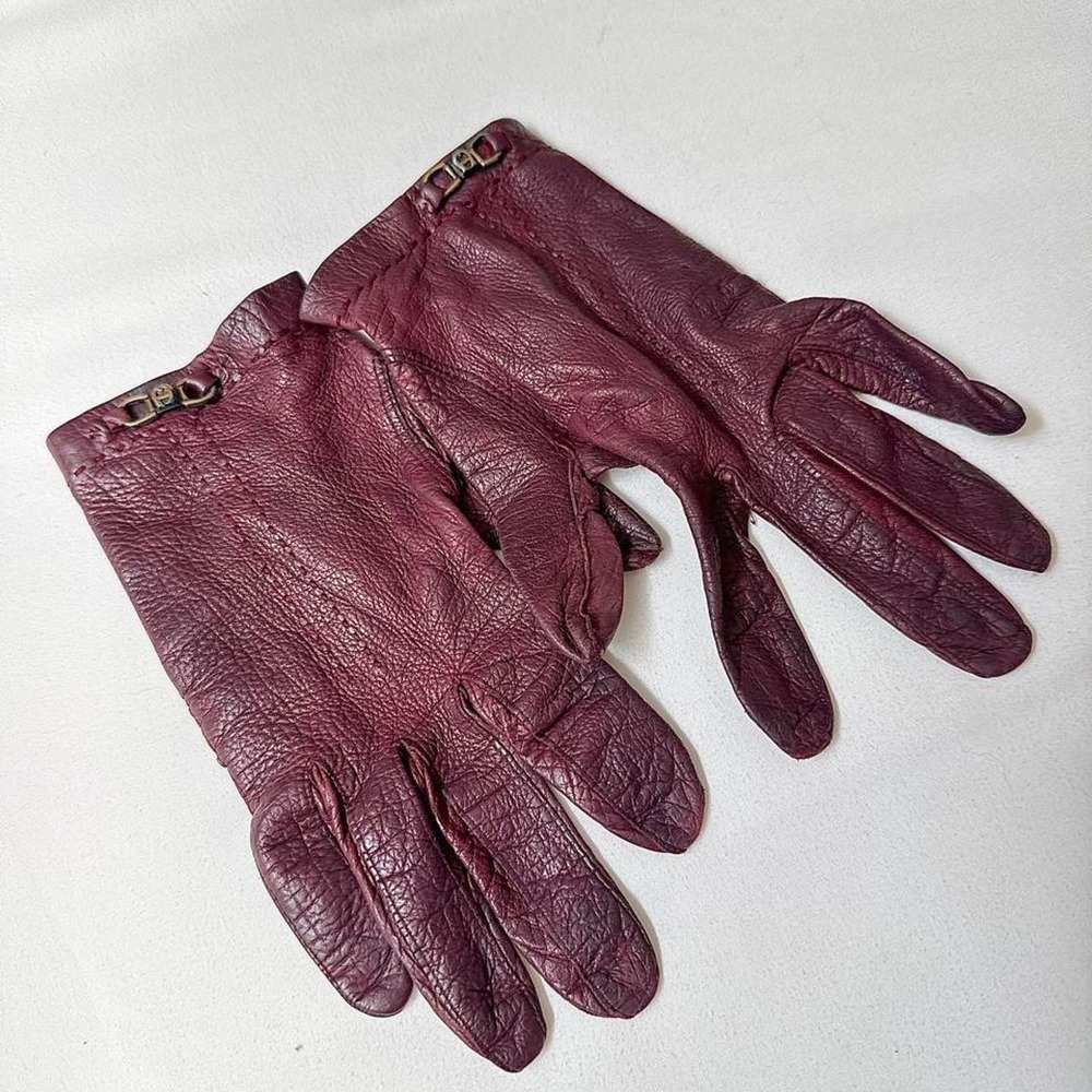 Vintage 90s burgundy genuine leather gloves
